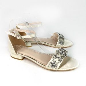 Kate Whitcomb Aerin Flats Sandals Embellished Pearl Rhinestone Ivory Wedding 10